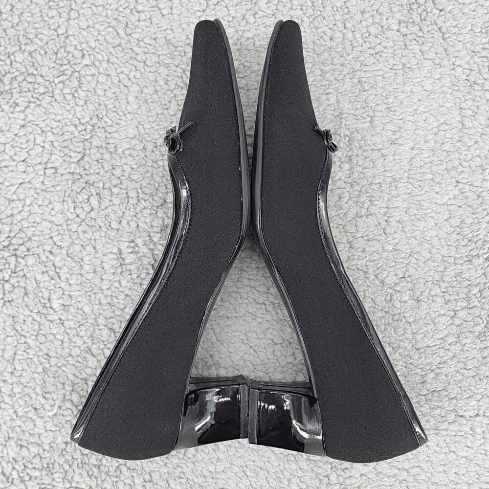 Naturalizer Womens Pumps Sz 6 M Black Fabric Square Toe Bow Retro Vintage Heels - Picture 5 of 9